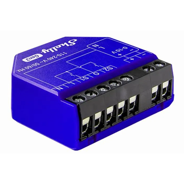 Módulo Automação Shelly Dimmer 0/1-10V PM Gen3 - Controlo Inteligente da Intensidade da Iluminação