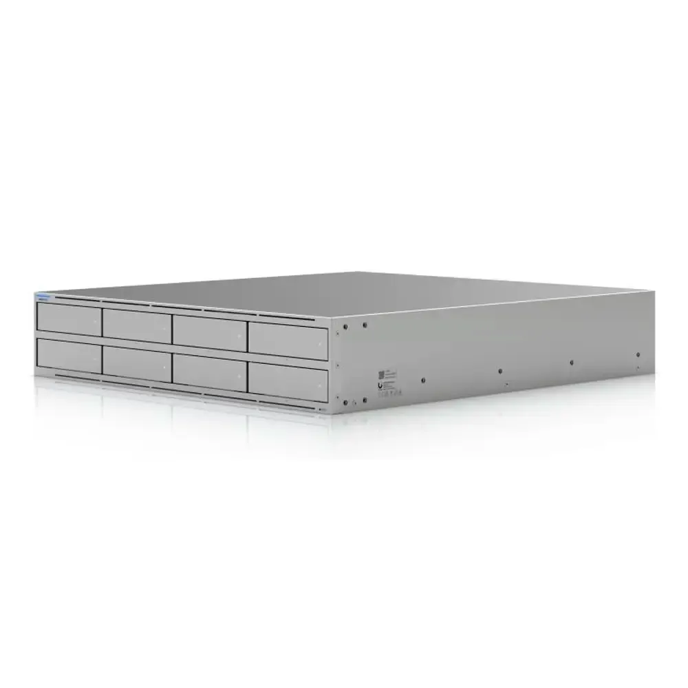 NAS Ubiquiti UNAS 8 | 8 Baías | 2 Baías NVMe p/ Cache | CPU Quad-Core | RAM 16GB | LAN 10GbE + 2x SFP+ 10GbE