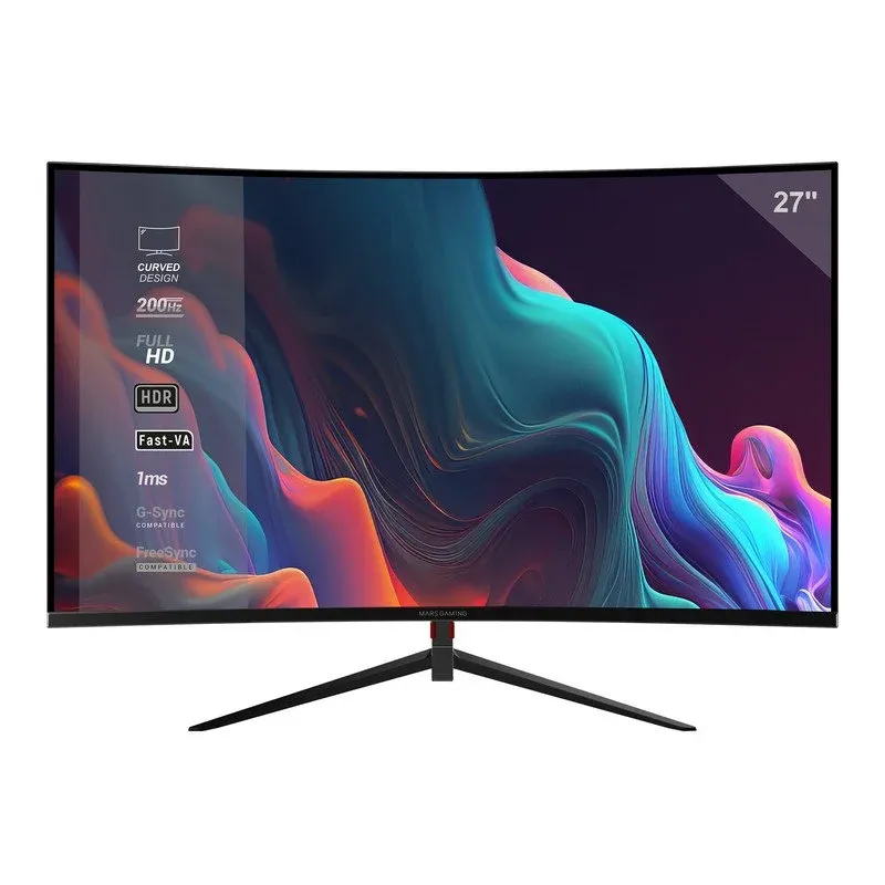 Monitor Mars Gaming MV-27C Monitor Curvo 27" FHD 200Hz HDR10 1ms FreeSync G-Sync Low Blue Light HDMI Preto