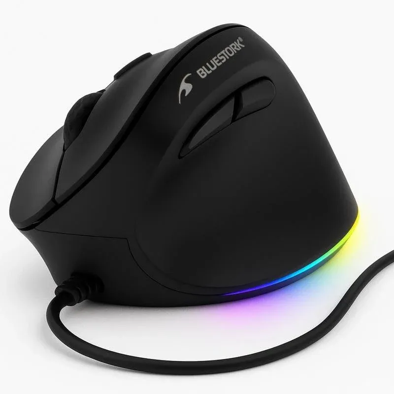 Rato Bluestork M-W-ERGO-LUMI Com Fio 3600 DPI Preto RGB Vertical