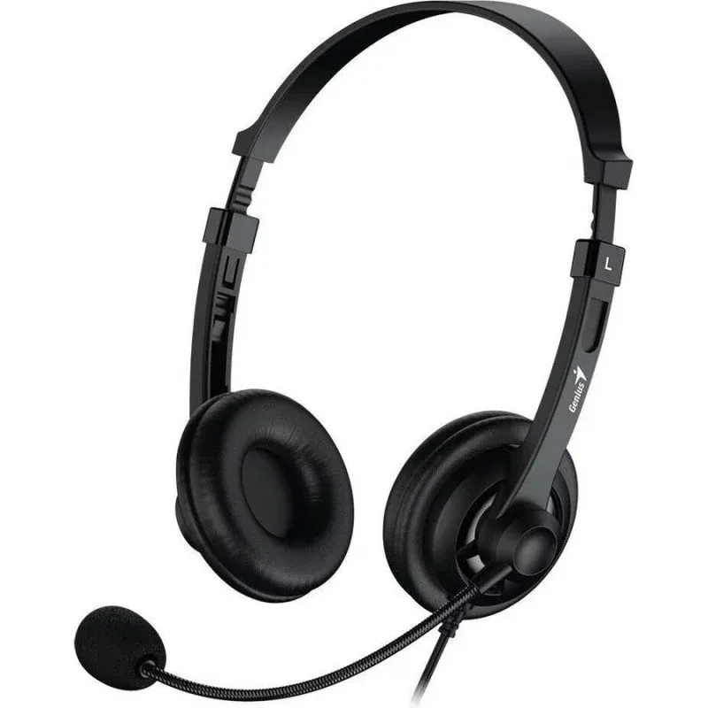 Auriculares Genius HS-230U com fio USB-C para escritório com microfone flexível e controlo de volume pretos