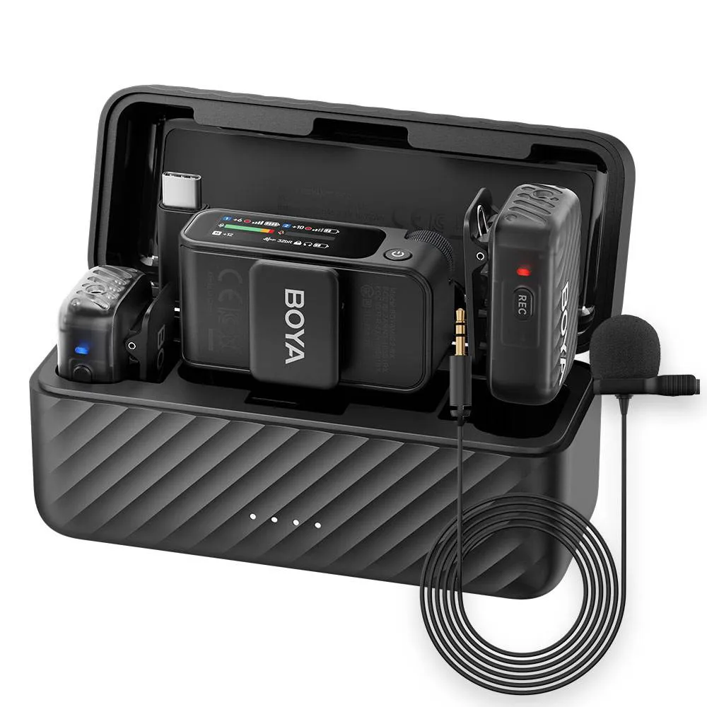 Microfone de Lapela BOYA Mic 2-01 (2 TX + 1 RX + Lav Mic + Estojo de Carregamento) Ultracompact 2.4GHz Wireless Preto