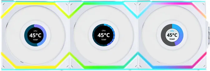 Ventoinha Lian Li UNI FAN SL120 LCD Wireless RGB Reverse Blade PWM Branco 120mm (Pack 3)