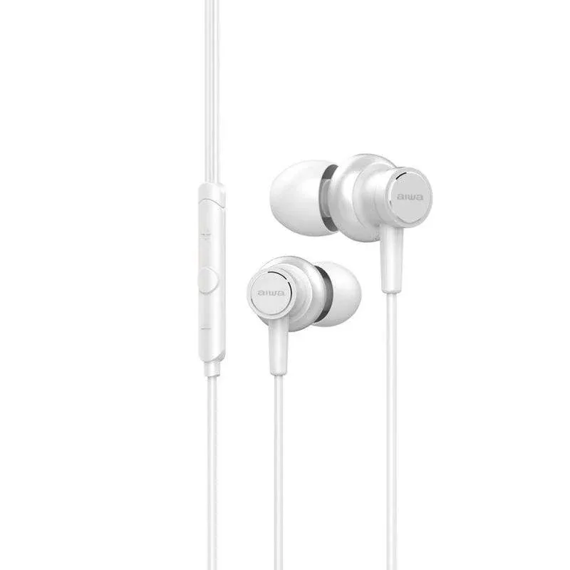 Auriculares Aiwa ESTM-500BK com fio Hi-Res, microfone multifunções, branco