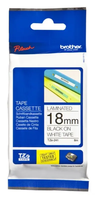 Fita Laminada de 18mm - Texto preto sobre fundo branco para Rotuladora. para P-Touch