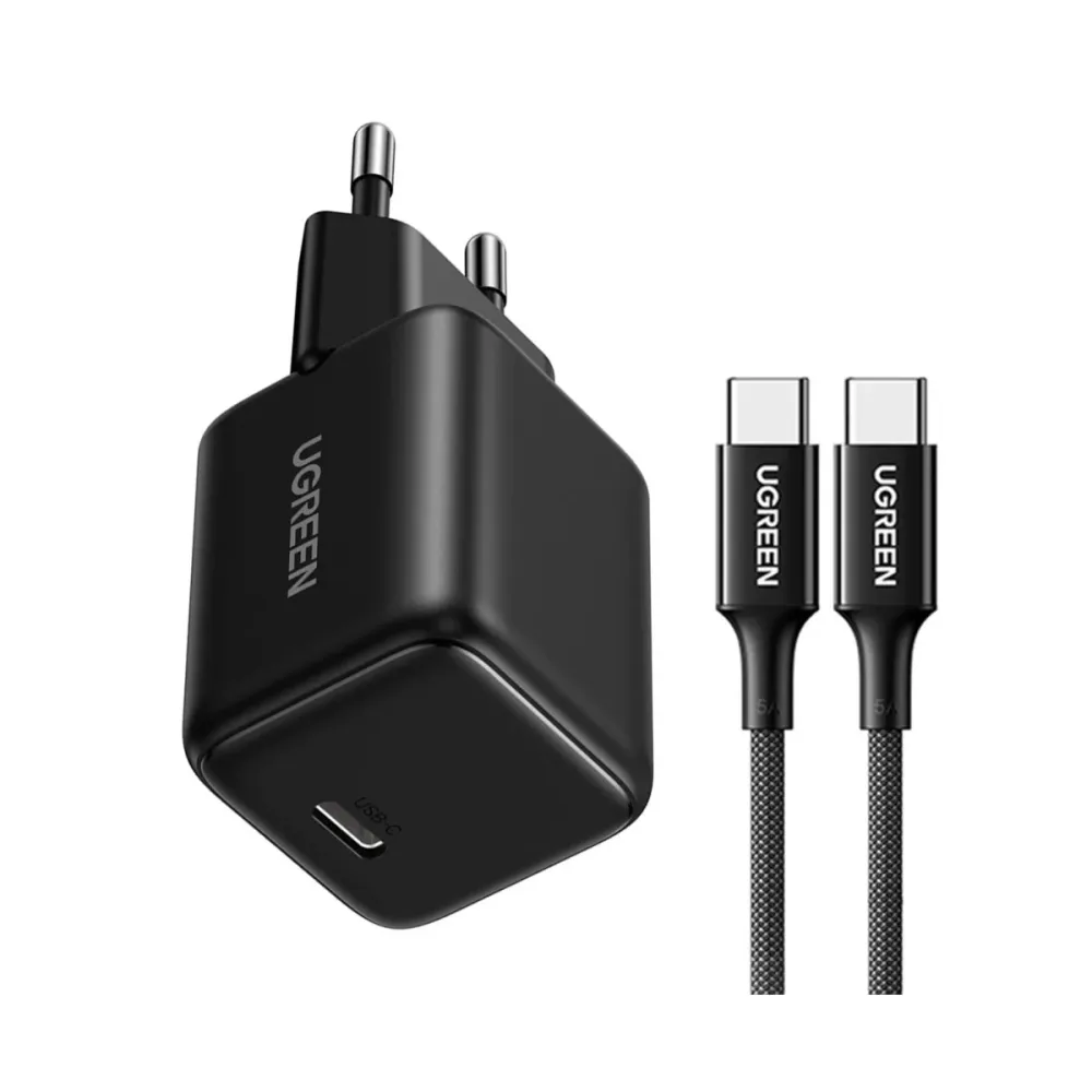 Carregador Ugreen X513 30W GaN1x USB-C + 1m USB-C Preto