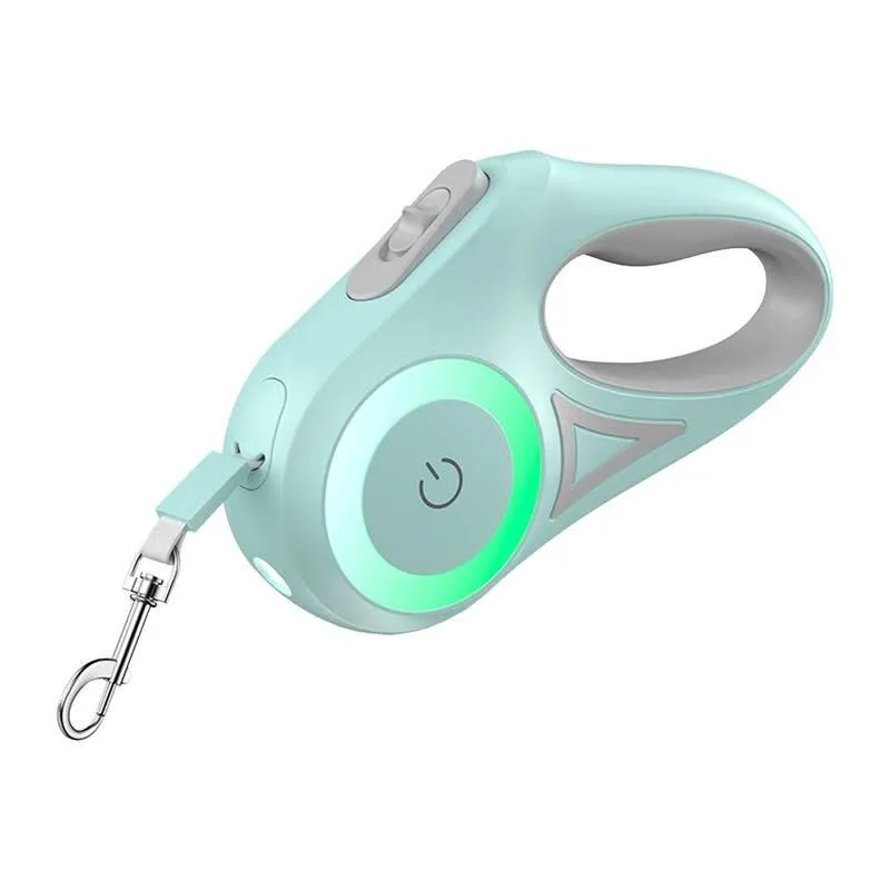 Trela Retrátil 3 mts c/ Luz LED e RGB p/ Animais de Estimação (Verde) - ROJECO