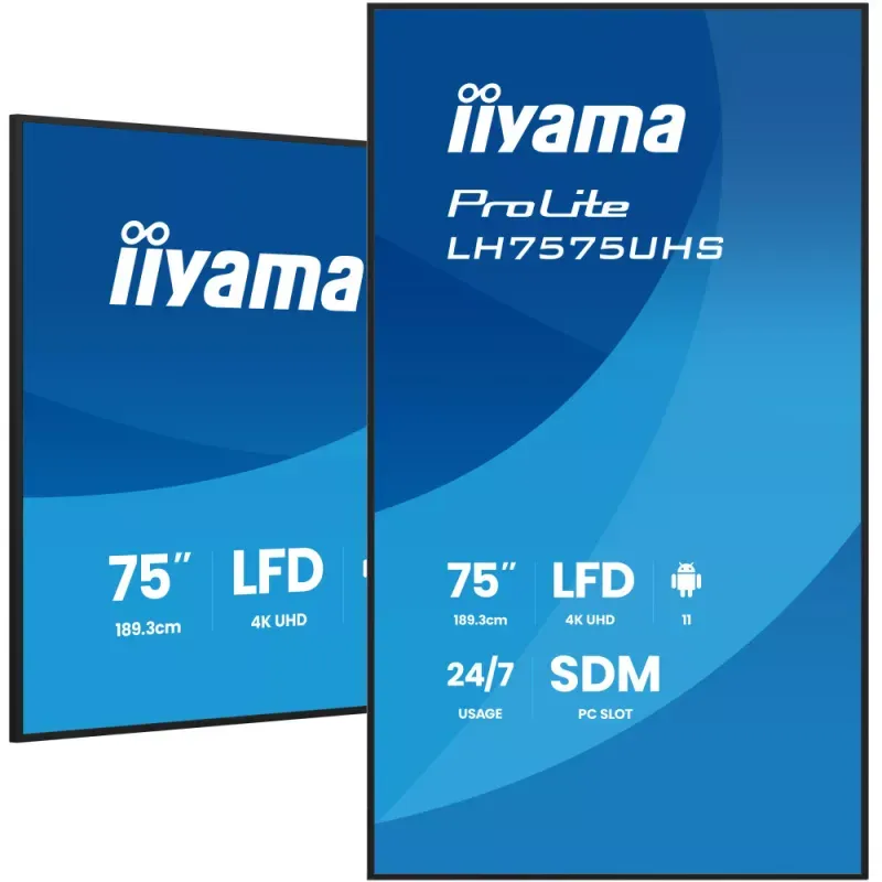 iiyama ProLite LH7575UHS-B2AG - 75" Classe Diagonal (74.5" visível) ecrã LCD com luz de fundo LED - sinalização digital - com leitor multimédia incorporado, PC com ranhura SDM - 4K UHD (2160p) 3840 x 2160 - preto ( (bisel), acabamento mate