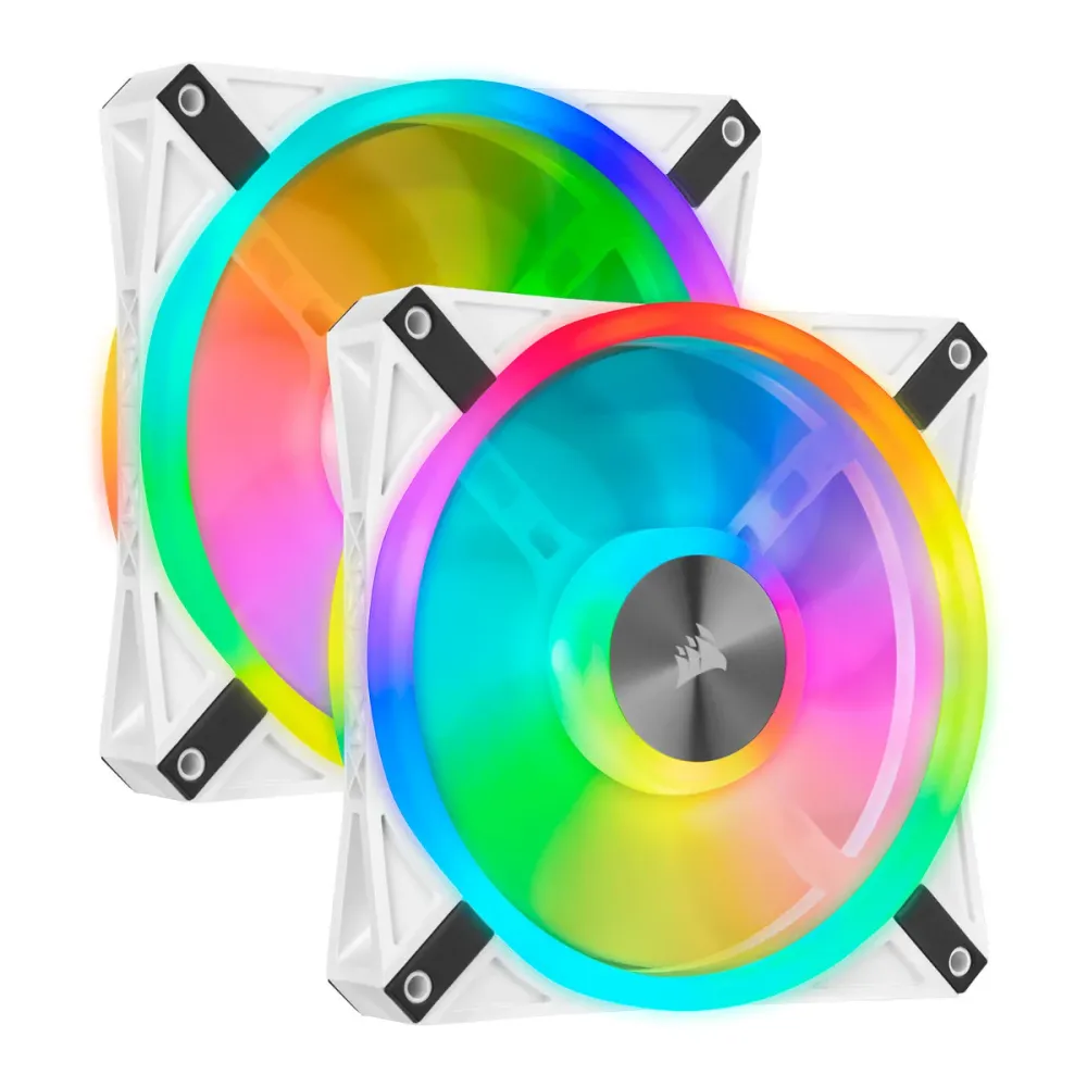 Ventoinha 140mm Corsair iCUE QL140 RGB c/ Lighting Node CORE Branca (Pack 2)