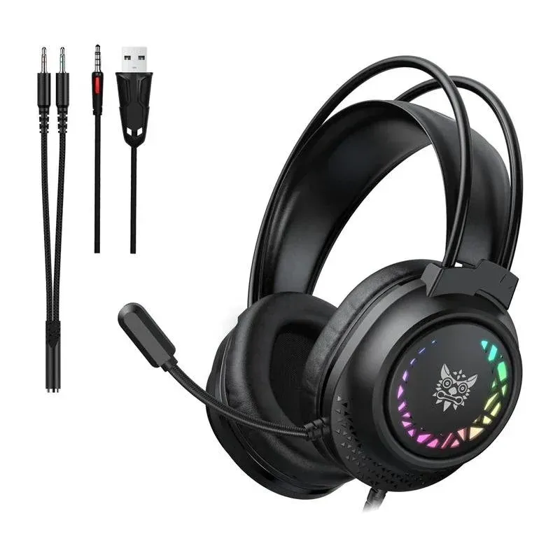 Auriculares ONIKUMA X92 com fio USB e 3,5 mm gaming com microfone e RGB preto