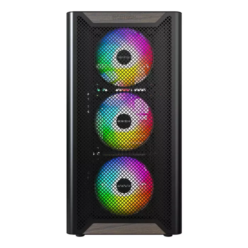 Caixa ATX Montech XR RGB Vidro Temperado Preto/Madeira