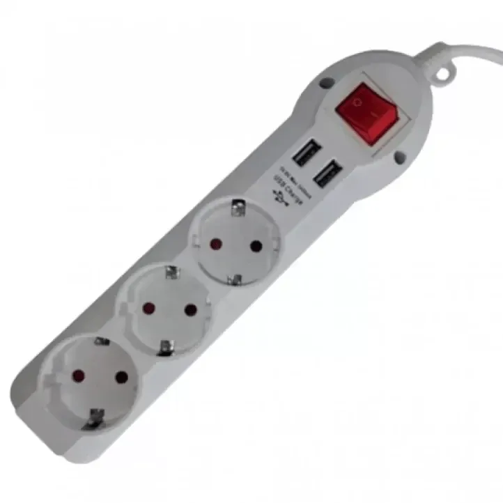 Extensão NAPOFIX 3T INT 3M B 3680W 16A 250V 2X USB BRANCO
