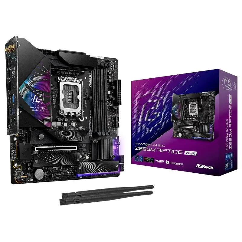 Placa mãe ASRock Z890 Micro ATX LGA 1851 Z890M Riptide WiFi DDR5 Thunderbolt 4