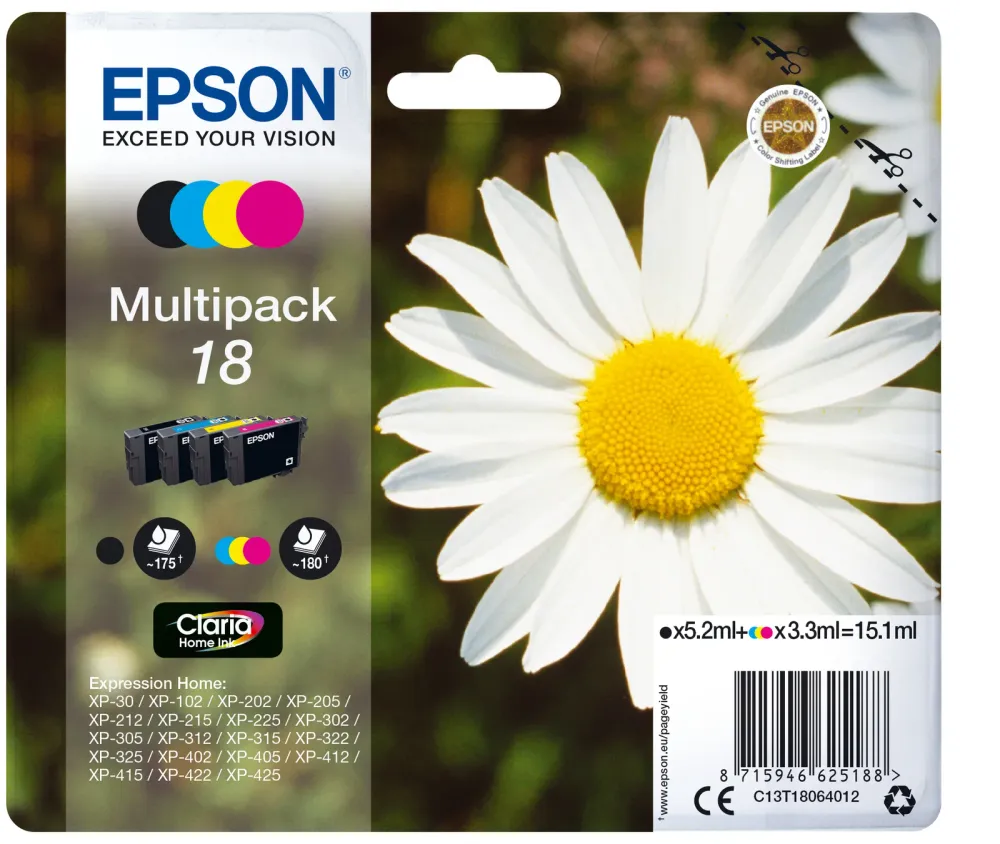 Tinteiro EPSON 18 Multipack 4 Cores - XP-30/ x02/ x05/ x12/ x15/ x22/ x25