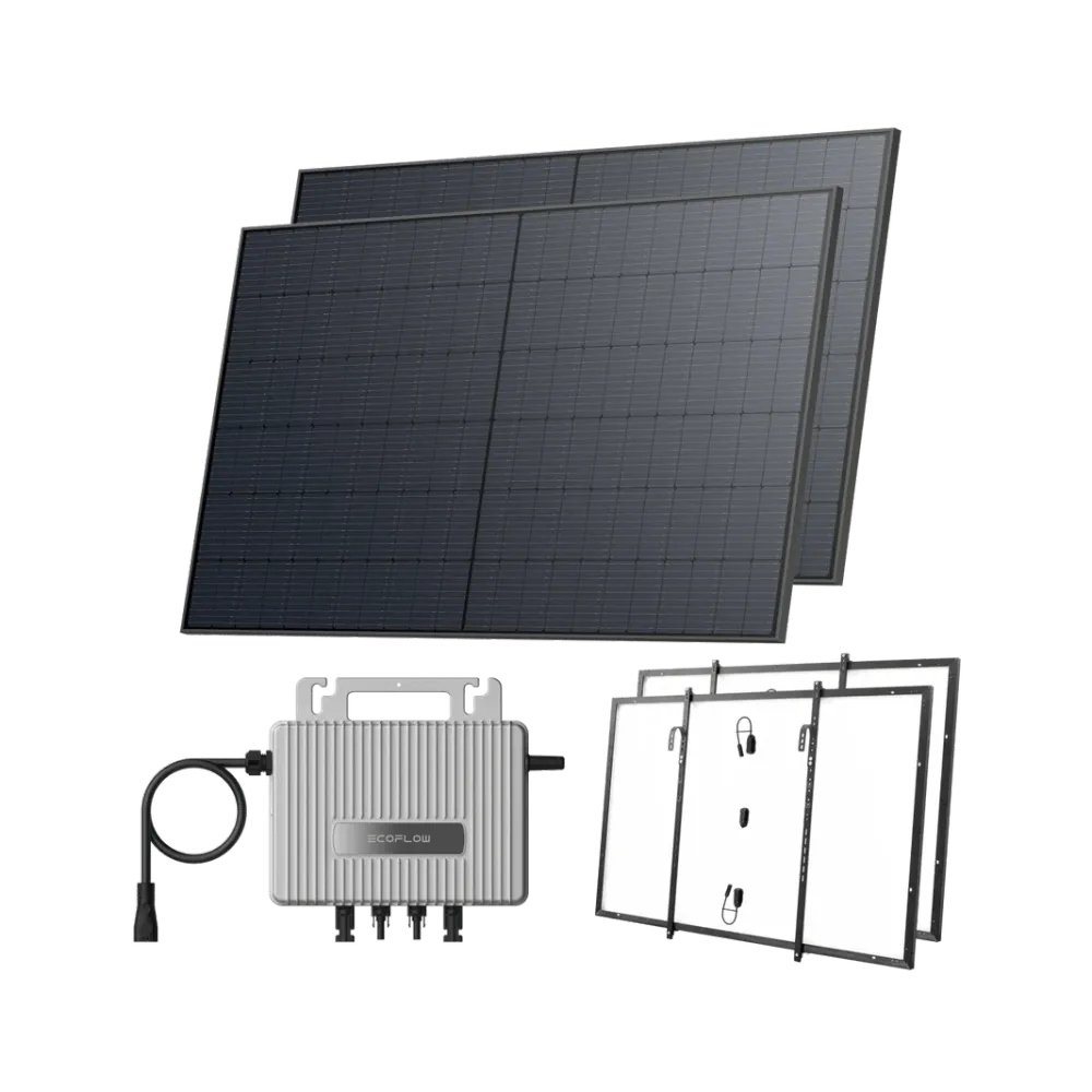 Kit EcoFlow STREAM de Varanda - Varanda com gradeamento / (1040Wp) 2 × 520W Painel solar rígido + microinversor STREAM / Conjunto de ganchos: Varanda com gradeamento