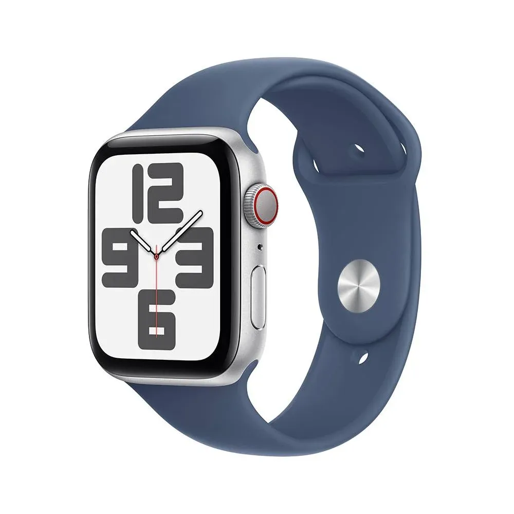 Apple Watch SE (2024) GPS + Cellular 44mm Alumínio Prateado c/ Bracelete Desportiva Azul Denim S/M