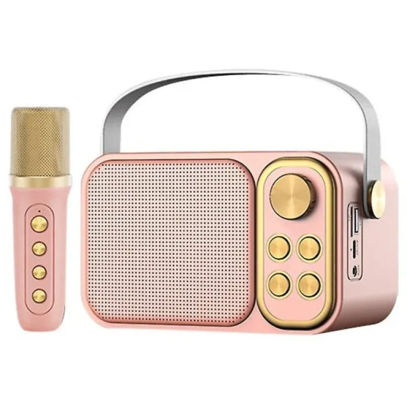 Klack Karaoke Retro Altifalante Subwoofer com Microfone Bluetooth 10W Rosa