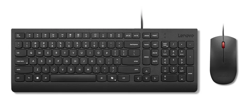 Teclado Lenovo Essential Wired Combo membrana completo com rato ótico USB preto