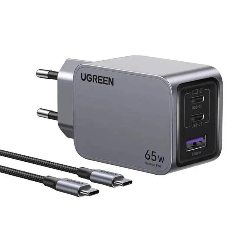 Carregador UGREEN X755 Nexode Pro Wall 2x USB-C + 1x USB-A GaN PD 65W Cinza