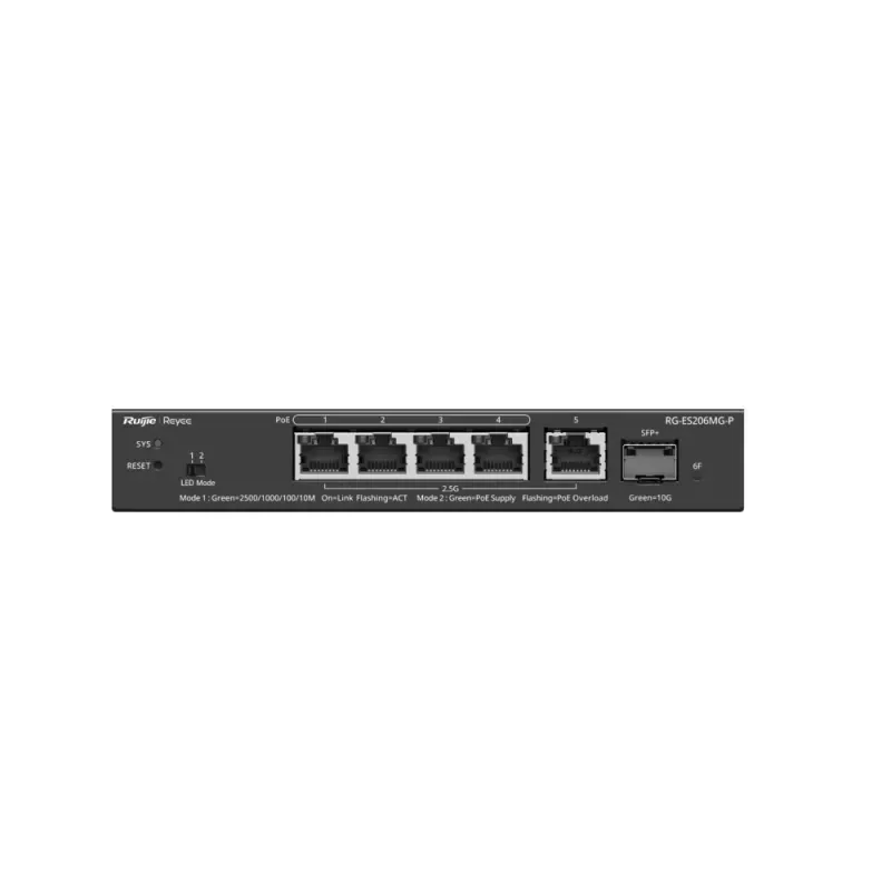 Switch Reyee Cloud Managed Layer2 PoE 5x MultiGigabit PoE 1x SFP+ 10Gbps Preto