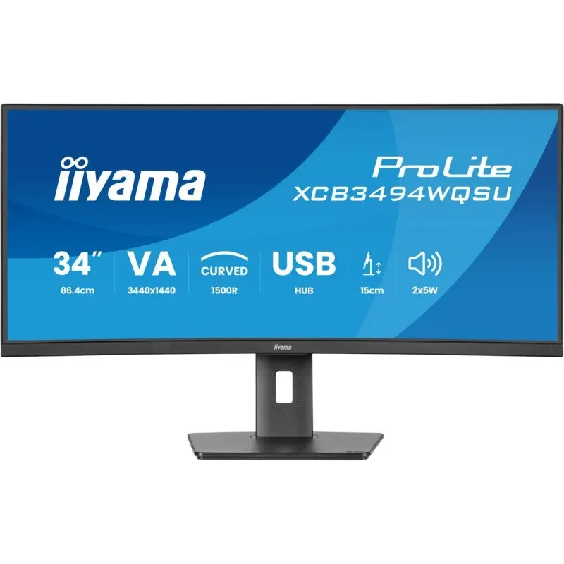 Monitor iiyama ProLite XCB3494WQSU-B1 34" VA CURVO UWQHD 120Hz USB-A Alto-falantes Altura Ajustável