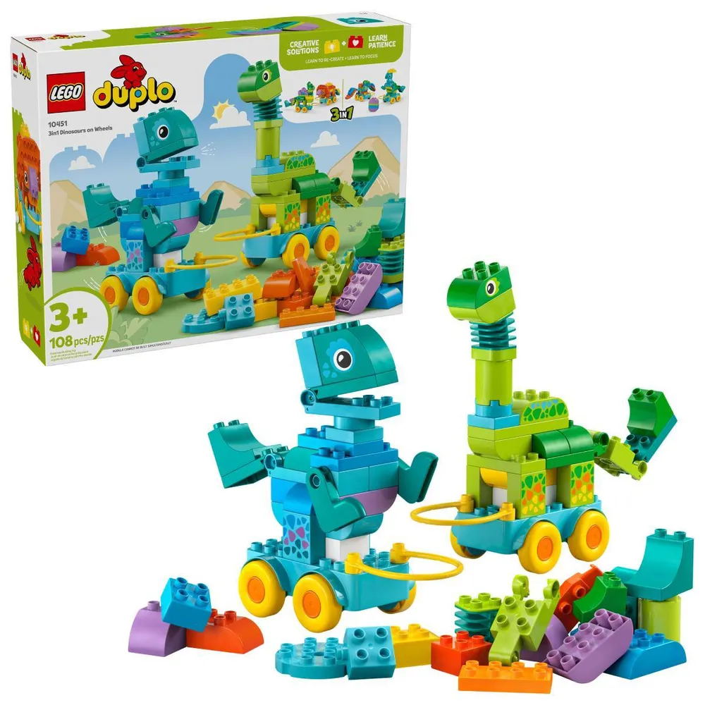 LEGO DUPLO Town: Dinossauros Sobre Rodas 3em1 | Idades 3+ | 108 Peças | Item 10451