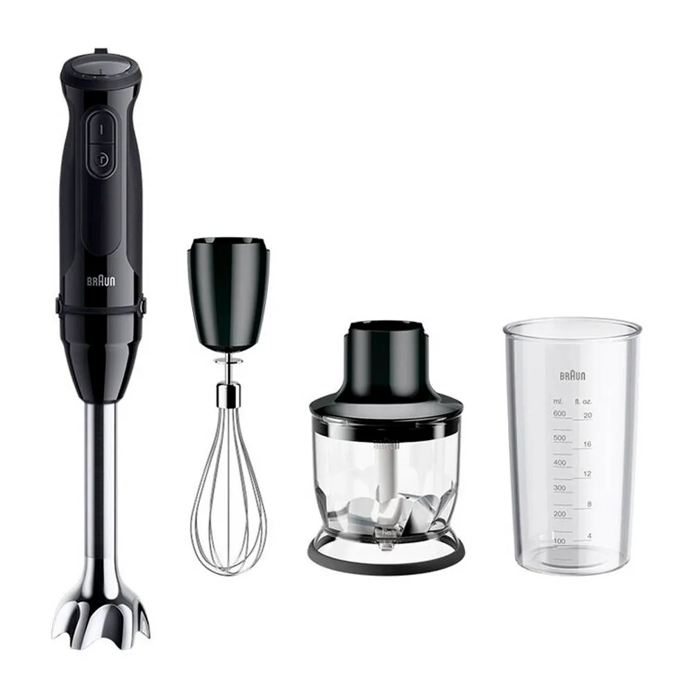 Varinha Mágica Braun MQ50202M BK 1000W 350ml Preta + Copo Medidor + Batedor de Claras + Tigela Picadora