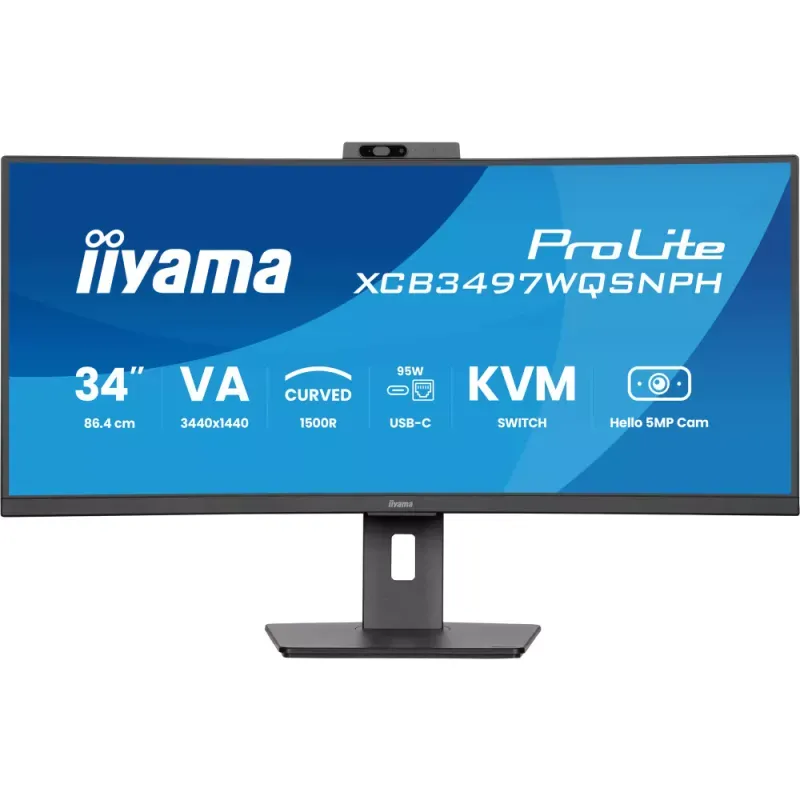 iiyama ProLite XCB3497WQSNPH-B1 - Monitor LED - curvo - 34" (31.3" visível) - 3440 x 1440 UWQHD @ 120 Hz - VA - 300 cd/m² - 3000:1 - 0.4 ms - 2xHDMI, DisplayPort, USB-C - altifalantes - preto opaco
