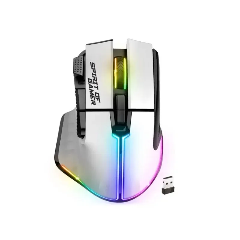 Spirit of Gamer PRO M5 Artic Rato Wireless com 8000DPI, 8 Botões e RGB Branco