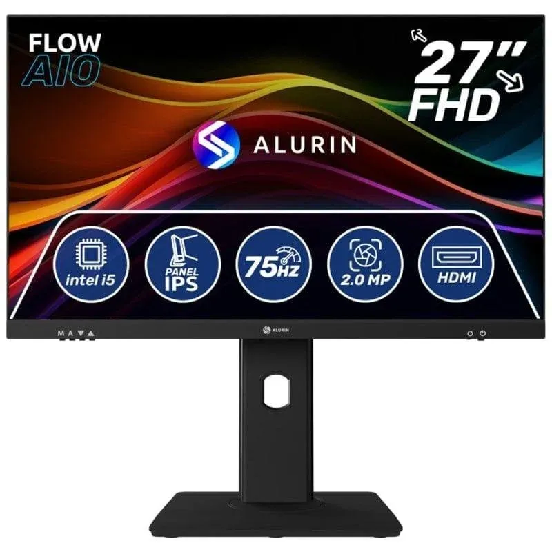 All-in-One Alurin Flow i5-12400 Intel Core 16GB 500GB SSD UHD 730 27" Altura ajustável