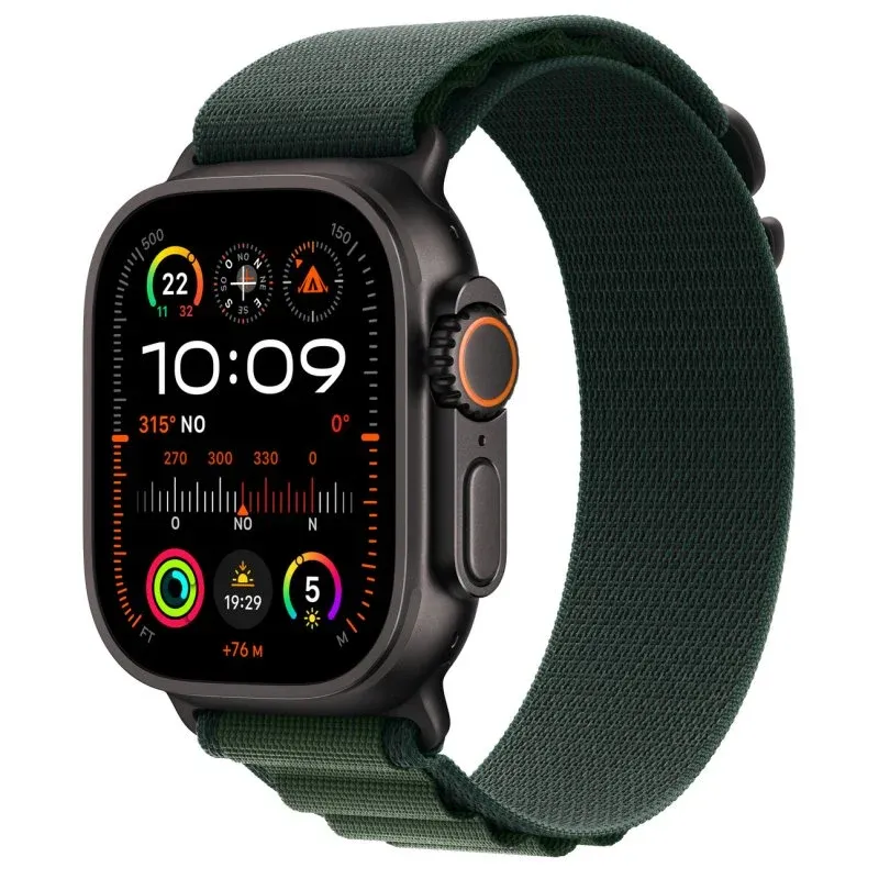 Apple Watch Ultra 2 GPS + Cellular 49mm Titânio Preto com Bracelete Loop Alpine M Verde Escuro