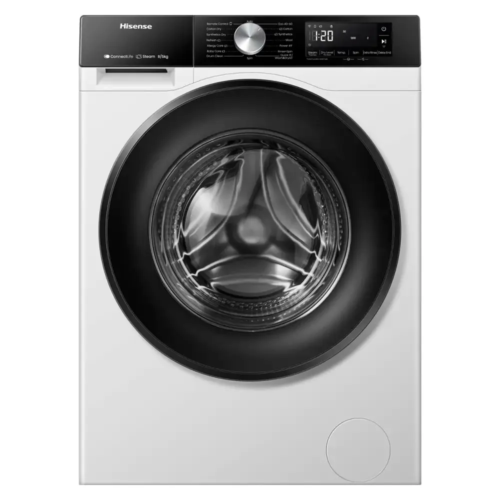 Máquina de Lavar e Secar Roupa de Livre Instalação Hisense WD3S8043BW3 8/5kg 1400RPM D Branca