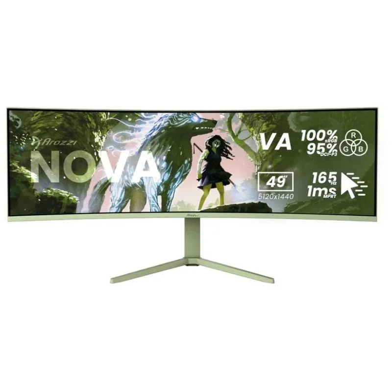 Monitor Arozzi Nova 49 Curved 49" Dual QHD 165Hz VA Curvo Verde, 4ms, Altifalantes