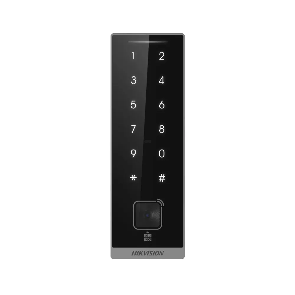 Controlo de Acesso Hikvision DS-K1105EDKB-QR M1/EM, DESFire, QR, PIN Wiegand 26/34 RS485