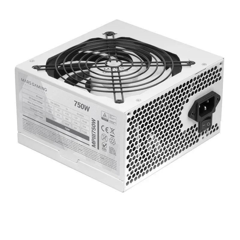 Fonte Alimentação Mars Gaming MPIII750 Fonte de Alimentação ATX 750W 5 Anos de Garantia 85% Eficiência Ai-rpm Branca