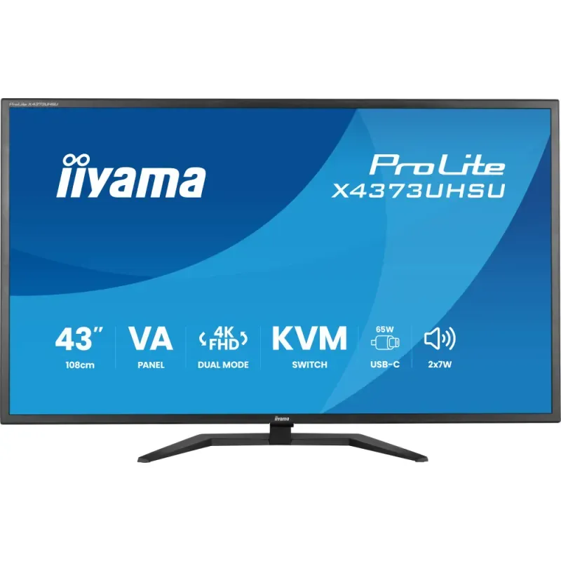 iiyama ProLite X4373UHSU-B2 - Monitor LED - 43" (42.5" visível) - 3840 x 2160 4K @ 60 Hz - VA - 450 cd/m² - 4000:1 - HDR10 - 3 ms - 2xHDMI, DisplayPort - altifalantes - mate, preto