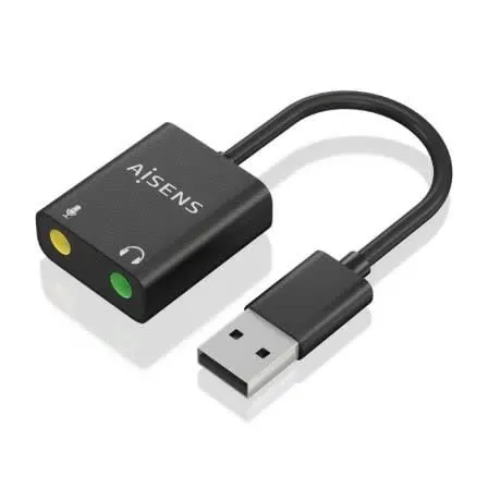 Placa de Som USB-A 2x Jack 3.5mm Preto (10cm) - AISENS