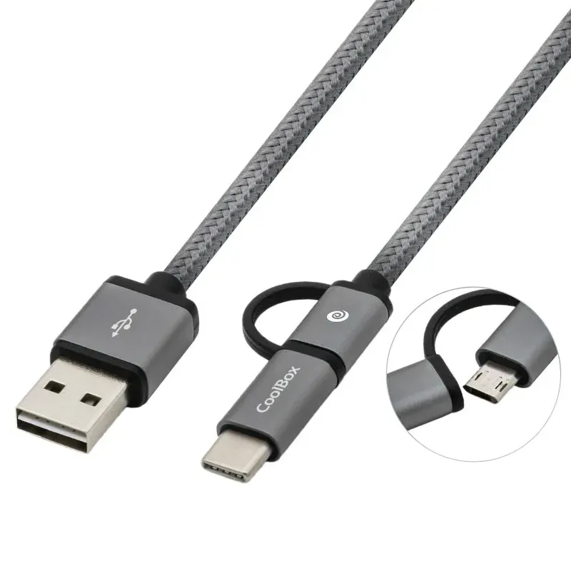 Cabo Multi USB 2.0 MicroUSB/USB-C CoolBox Cinzento 1m