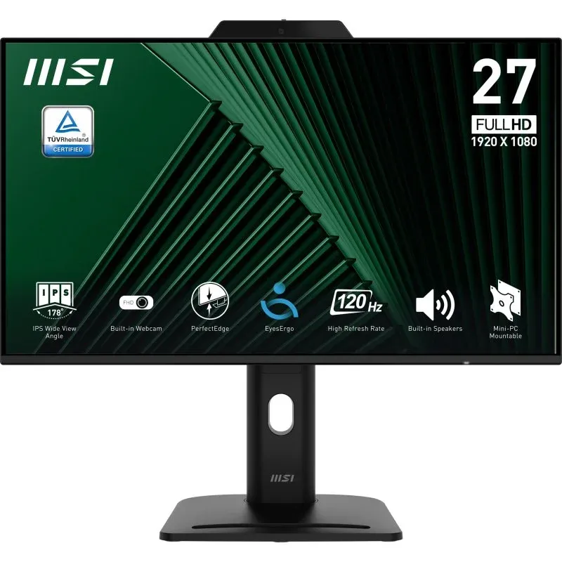 MSI PRO MP272PMG 27″ 1080p 120Hz IPS Colunas Câmara USB HDMI DP FreeSync VESA Preto