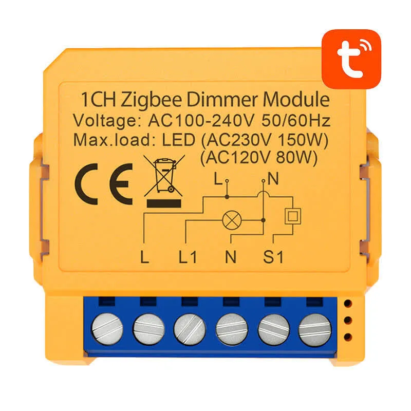 Módulo de Interruptor Inteligente ZDMS16-2 ZigBee Tuya (Amarelo) - AVATTO