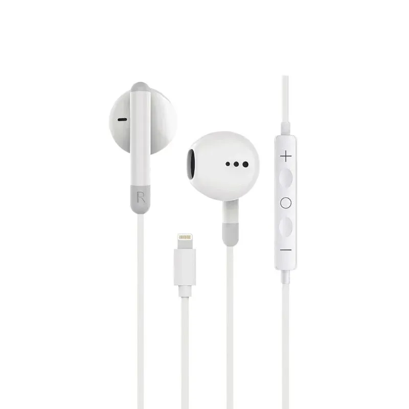 Contact Auriculares Lightning com Microfone e Botões Multifunções Compatíveis com iPhone 14 e Anteriores Brancos