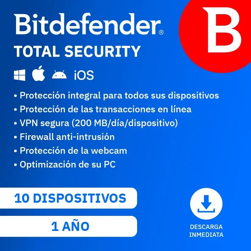 Bitdefender Total Security Licencia 1 Ano 10 Dispositivos Descarga Digital