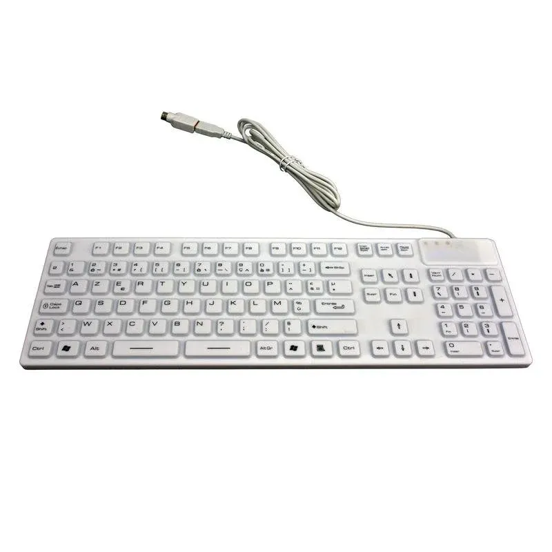 Teclado MCL Waterproof IP68 membrana com fios USB + PS/2 AZERTY francês branco