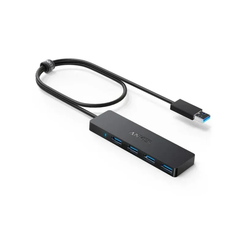 Hub Anker 4 portas 5 Gbps USB 3.2 Gen 1 A7516016 cabo redondo preto