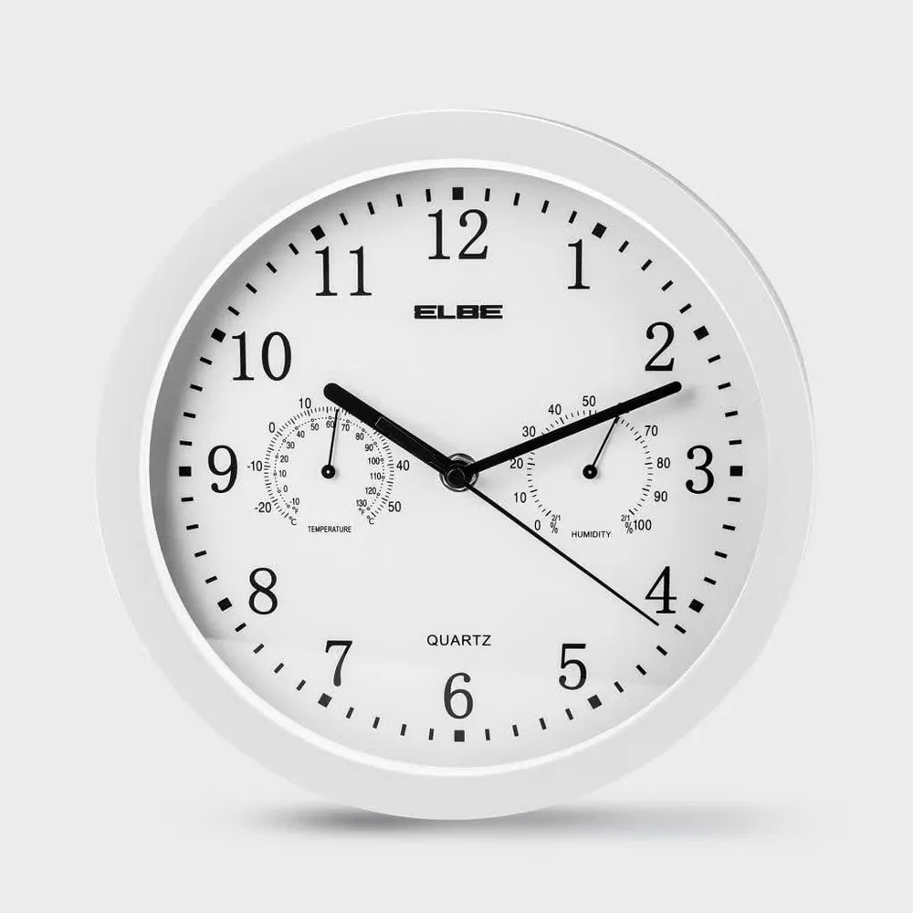 Relógio De Parede Analógico Elbe Rp2005B Bl 25Cm Temp/Hume