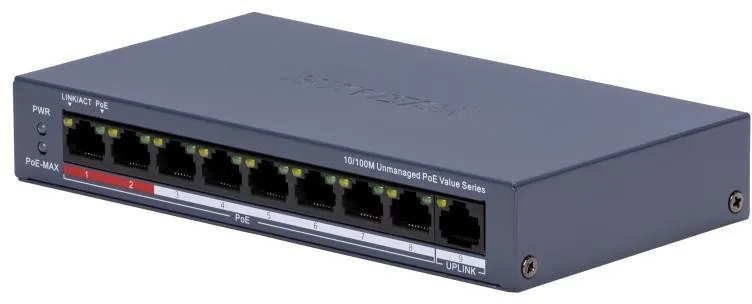 Switch Hikvision Managed PoE 8x PoE + 1x Uplink (RJ45) Azul