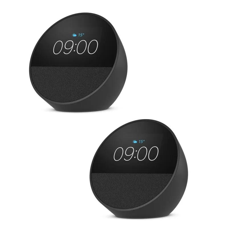 Amazon Echo Spot 2024, despertador inteligente com som de qualidade e Alexa, preto, pack de 2 unidades.