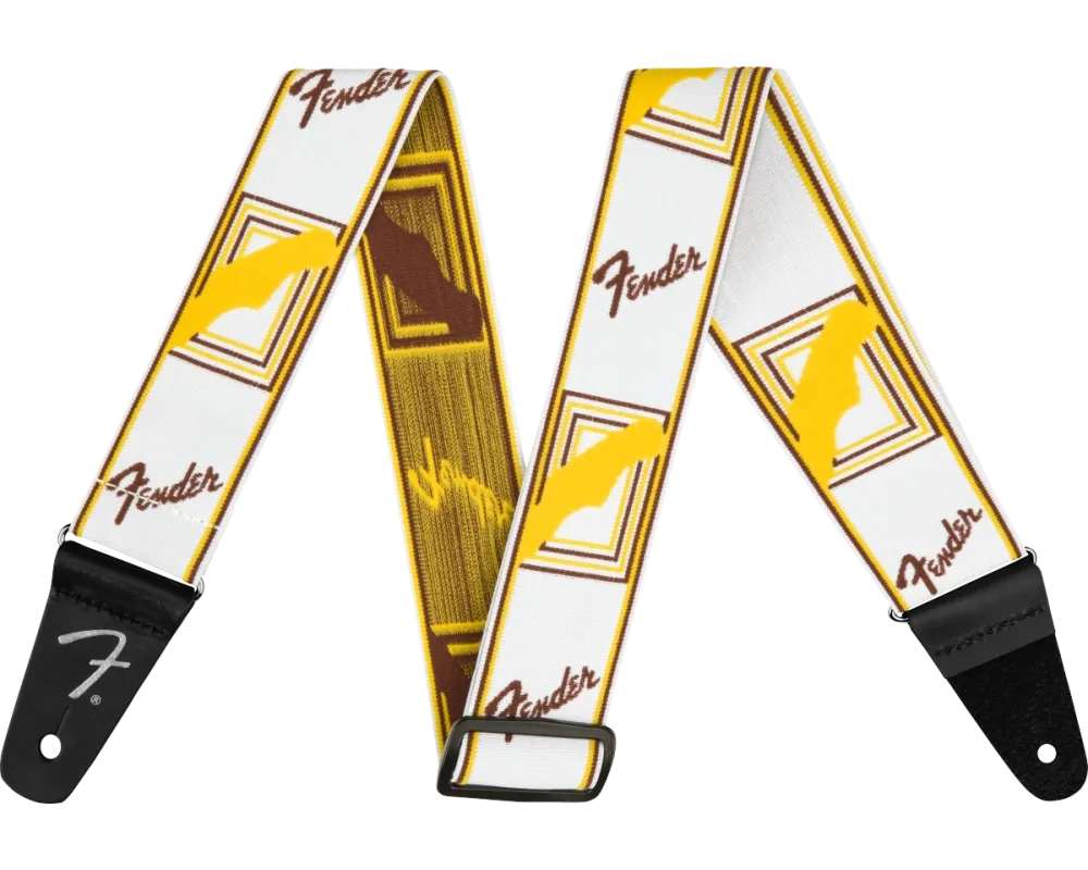 Fender WeighLess Monogrammed Strap White/Brown/Yellow, 2 inch