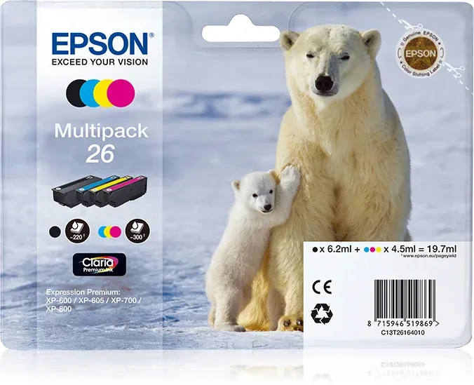 Tinteiro EPSON 26 Multipack 4 Cores - Expression Premium XP-5xx/6xx/7xx/8xx