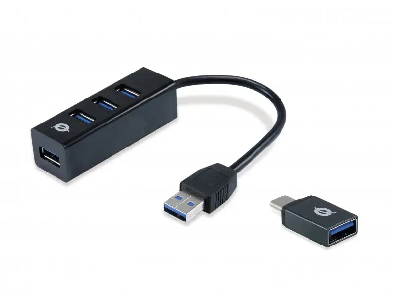 HUB CONCEPTRONIC USB 3.0 4 PORT USB3.0 + ADAPTADOR USB-C PRETO